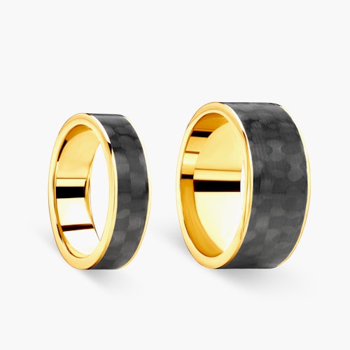 Obrączki ślubne: carbon, złote, płaskie, 4 mm i 8 mm